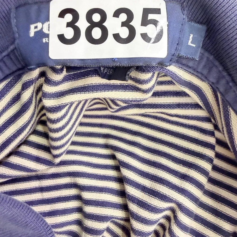 Vintage Polo Golf Ralph Lauren Polo Shirt‎ Mens Large Navy Tan Stripe Pima Pony